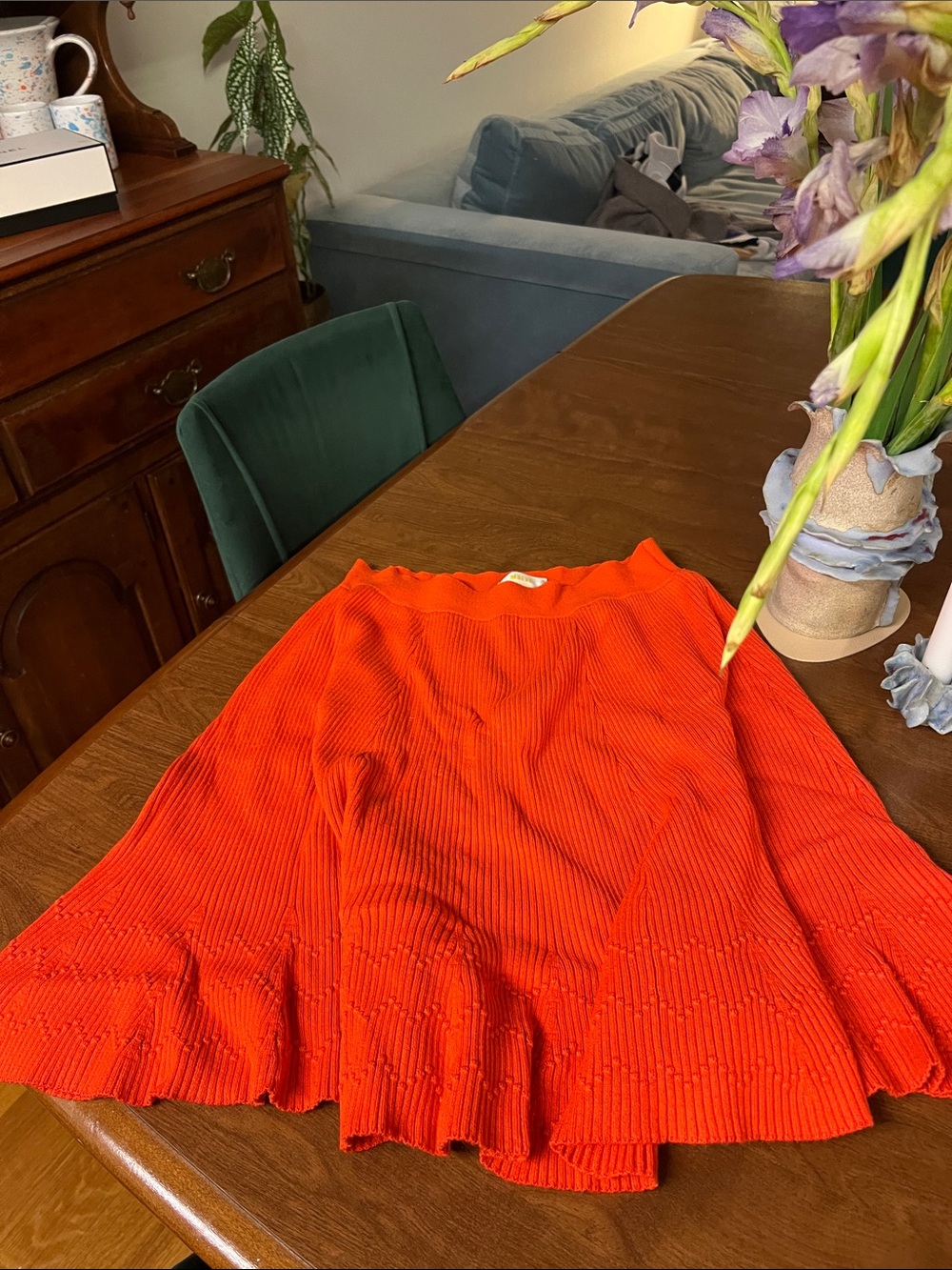 Anthropologie / MAEVE Orange Ribbed A-Line Skirt knitted Size L